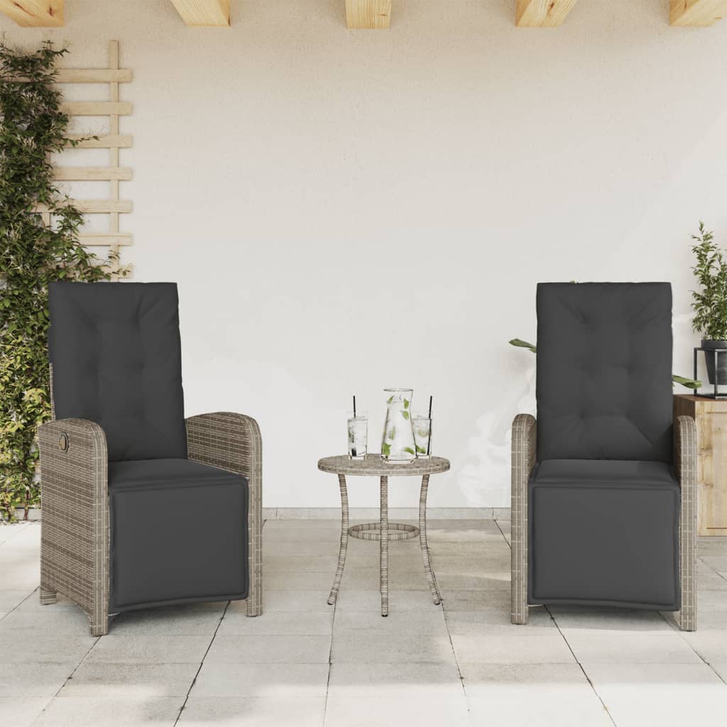 bistrosæt til haven 3 dele med hynder polyrattan grå
