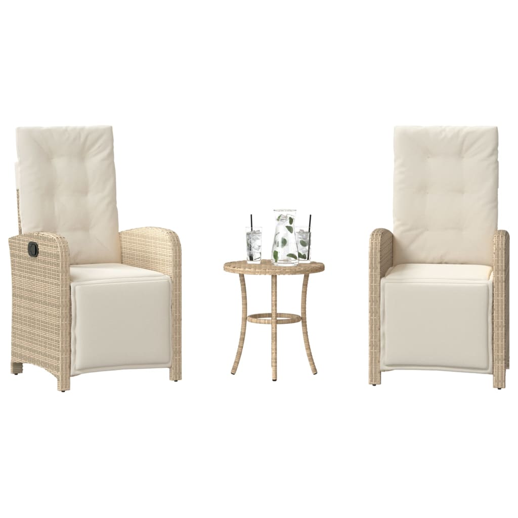 Bistrosæt til haven i polyrattan - 3 dele med hynder, beige