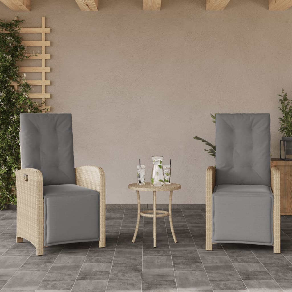 bistrosæt til haven 3 dele med hynder polyrattan blandet beige