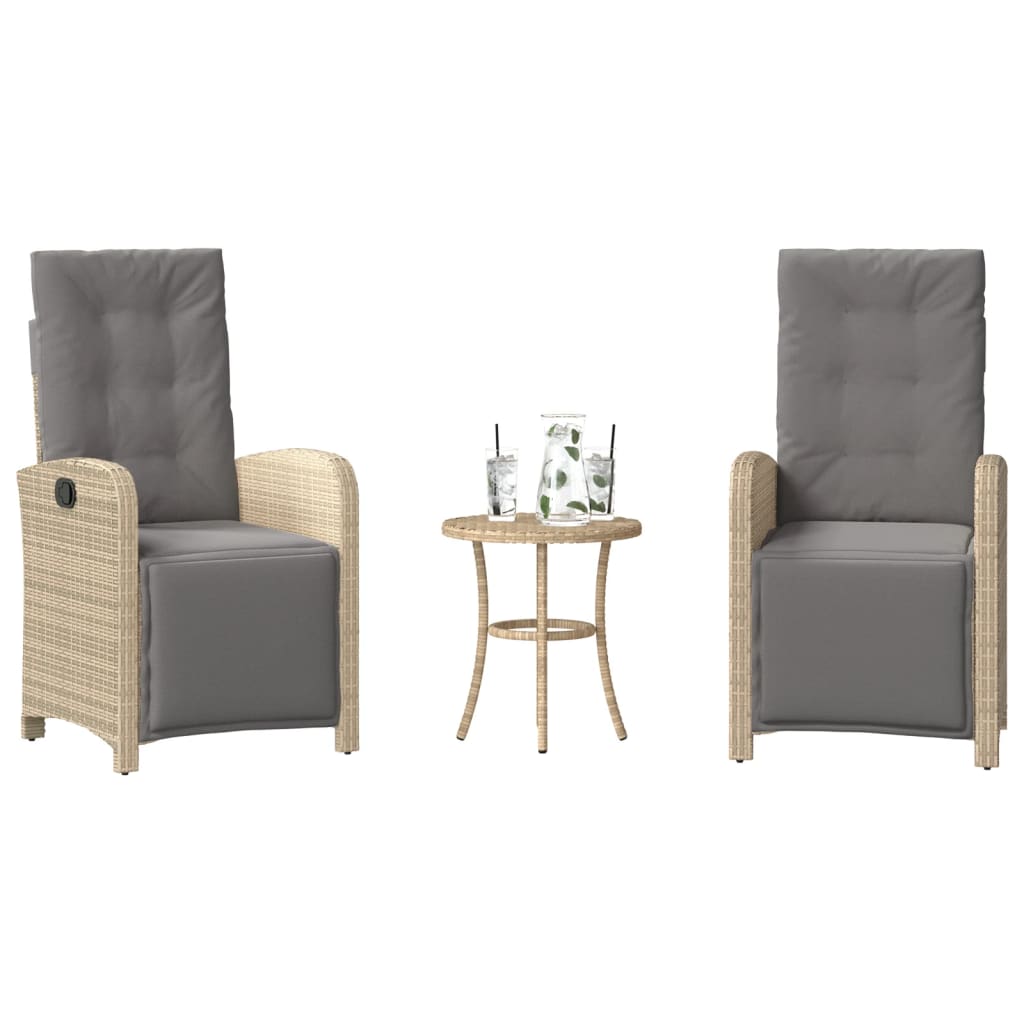 Bistrosæt til haven 3 dele med hynder - polyrattan, blandet beige