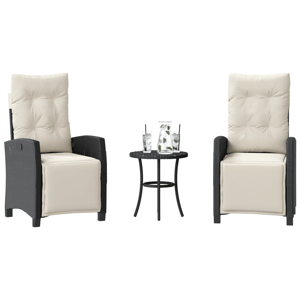 bistrosæt til haven 3 dele med hynder polyrattan sort