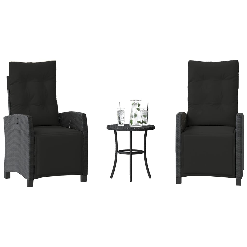Bistrosæt til haven 3 dele med hynder i polyrattan - sort