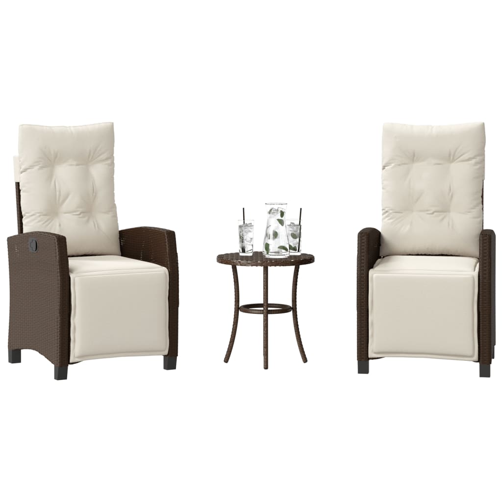 bistrosæt til haven 3 dele med hynder polyrattan brun