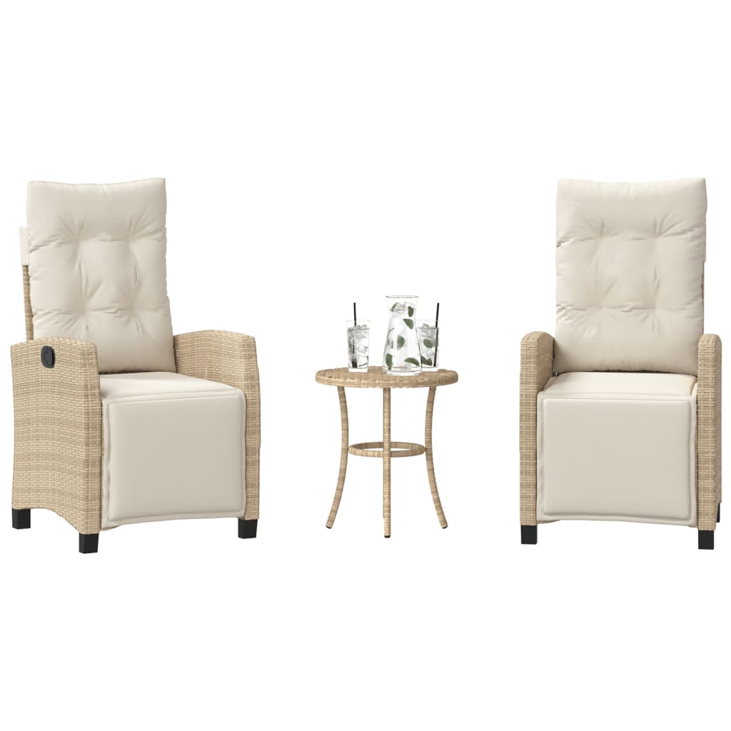Bistrosæt til haven i polyrattan - 3 dele med hynder, beige