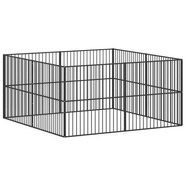 hundegård 8 paneler galvaniseret stål sort