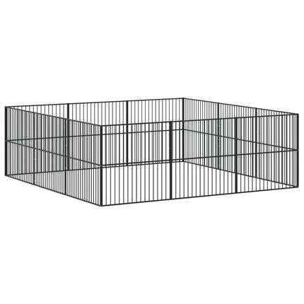 hundegård 12 paneler galvaniseret stål sort