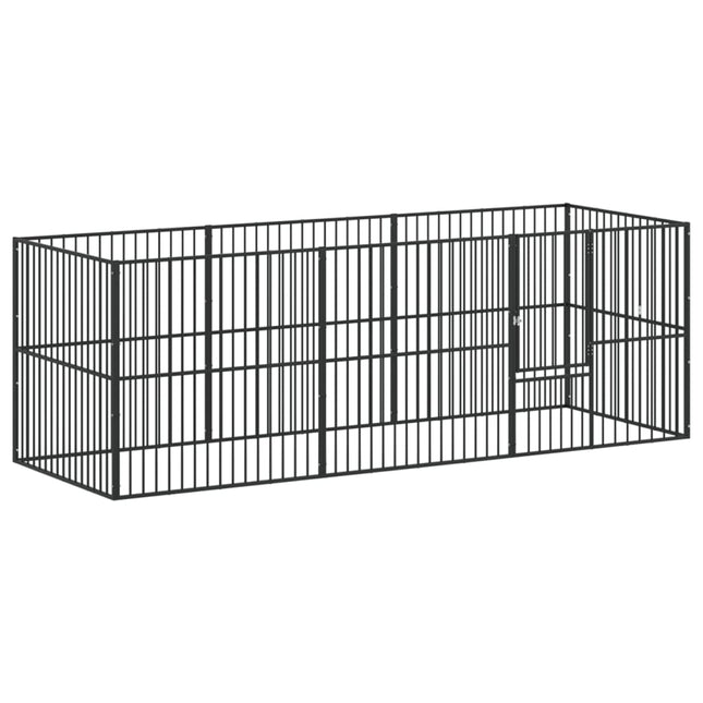 hundegård 8 paneler galvaniseret stål sort