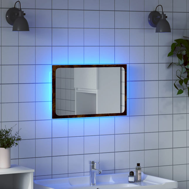 badeværelsesspejl m. LED 60x8,5x38 cm konstrueret træ sonoma-eg