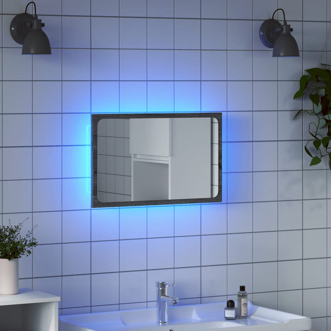 LED-badeværelsesspejl 60x8,5x38 cm konstrueret træ grå sonoma