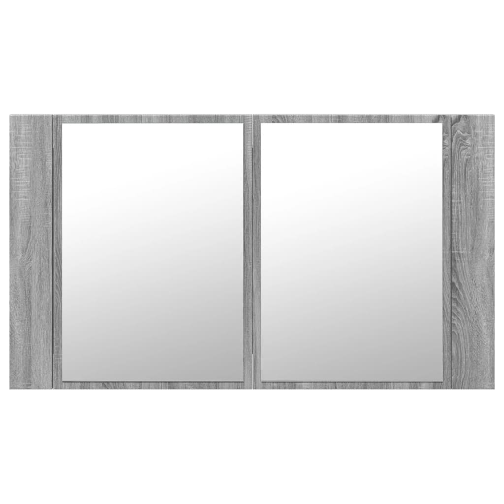 skab med spejl og LED-lys 80x12x45 cm akryl grå sonoma-eg