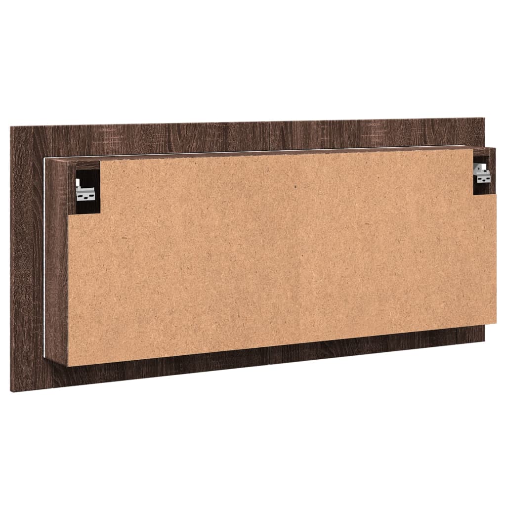 badeværelsesskab m. spejl og LED-lys 100x12x45 cm brun eg