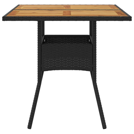 havebord med akacietop 80x80x75 cm polyrattan sort