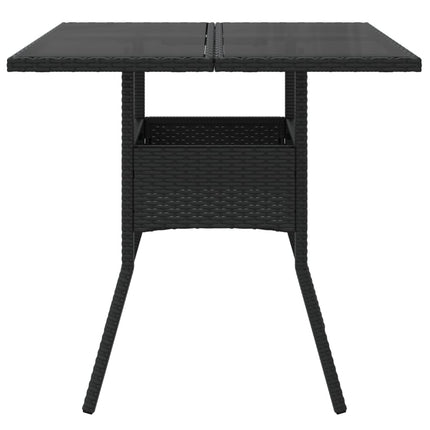havebord med glastop 80x80x75 cm polyrattan sort