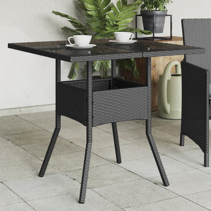 havebord med glastop 80x80x75 cm polyrattan sort