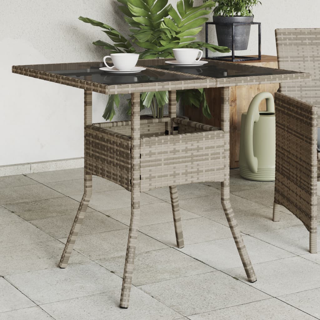 Havebord med glastop 80 × 80 × 75 cm i polyrattan - grå