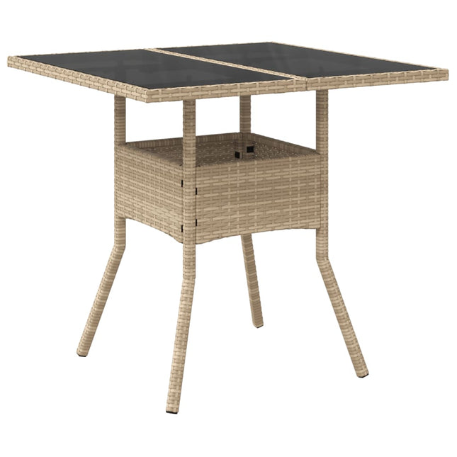 havebord med glastop 80x80x75 cm polyrattan beige