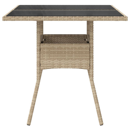havebord med glastop 80x80x75 cm polyrattan beige