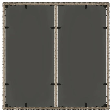 havebord med glastop 90x90x75 cm polyrattan grå