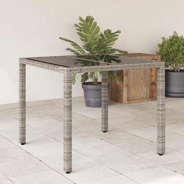 havebord med glastop 90x90x75 cm polyrattan grå