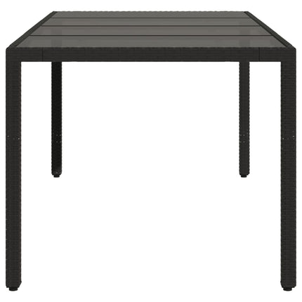 havebord med glastop 150x90x75 cm polyrattan sort