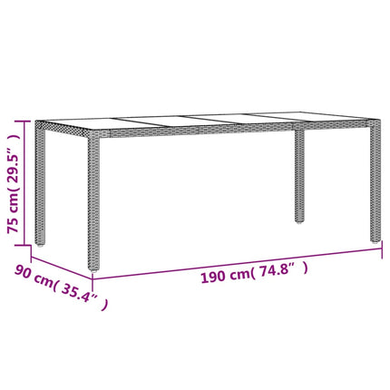 havebord med glastop 190x90x75 cm polyrattan beige