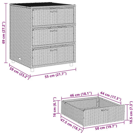 opbevaringsskab til haven 55x59x69 cm polyrattan sort