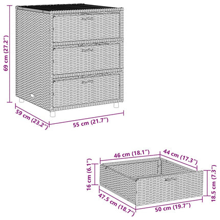 opbevaringsskab til haven 55x59x69 cm polyrattan brun