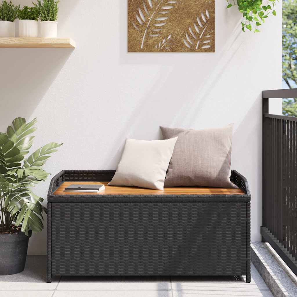 opbevaringsbænk 100x50x52 cm polyrattan og akacietræ sort