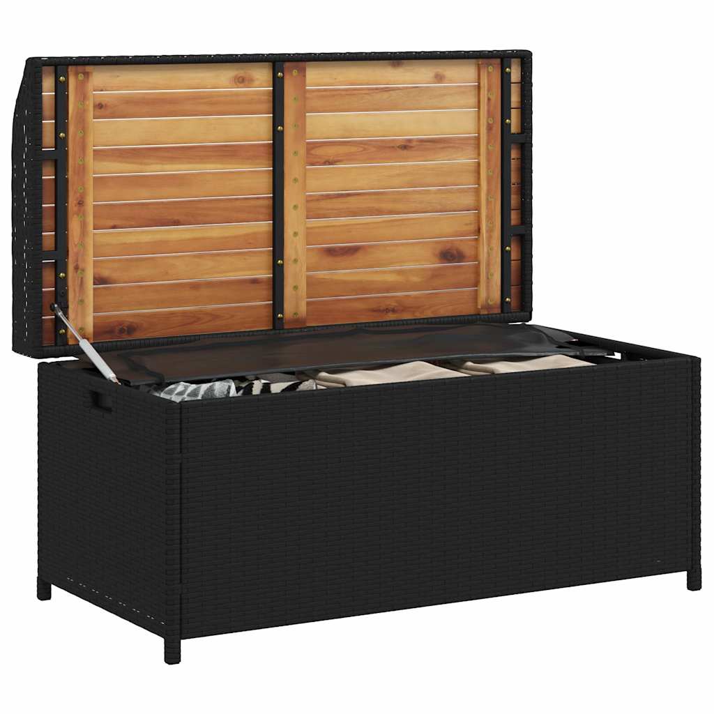 opbevaringsbænk 100x50x52 cm polyrattan og akacietræ sort