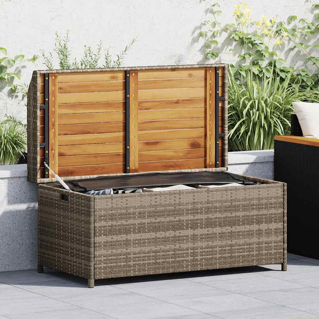 opbevaringsbænk 100x50x52 cm polyrattan og akacietræ grå