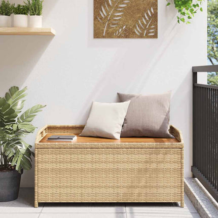 opbevaringsbænk 100x50x52 cm polyrattan og akacietræ beige