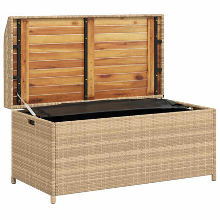 opbevaringsbænk 100x50x52 cm polyrattan og akacietræ beige