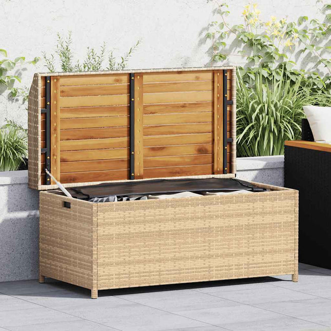 opbevaringsbænk 100x50x52 cm polyrattan og akacietræ beige