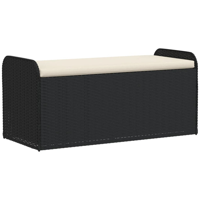 opbevaringsbænk med hynde 115x51x52 cm polyrattan sort