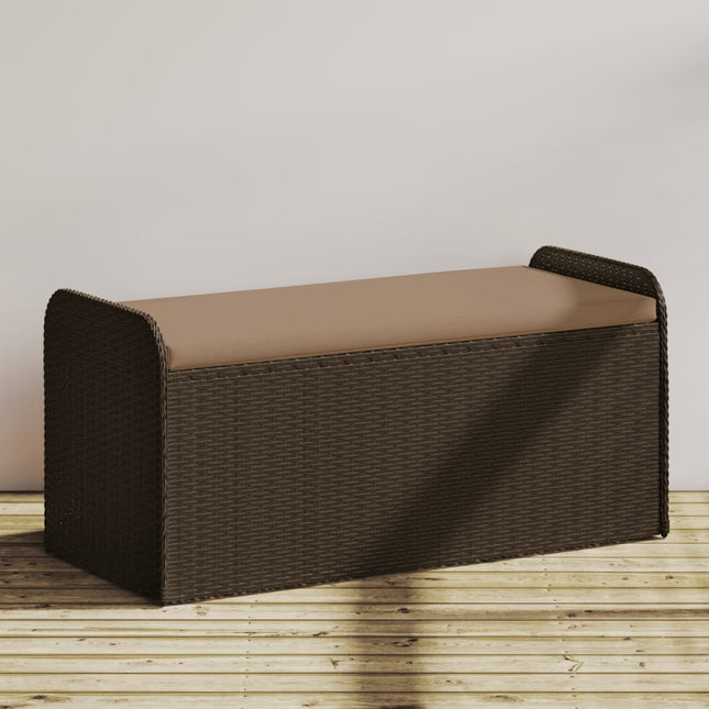 opbevaringsbænk med hynde 115x51x52 cm polyrattan brun