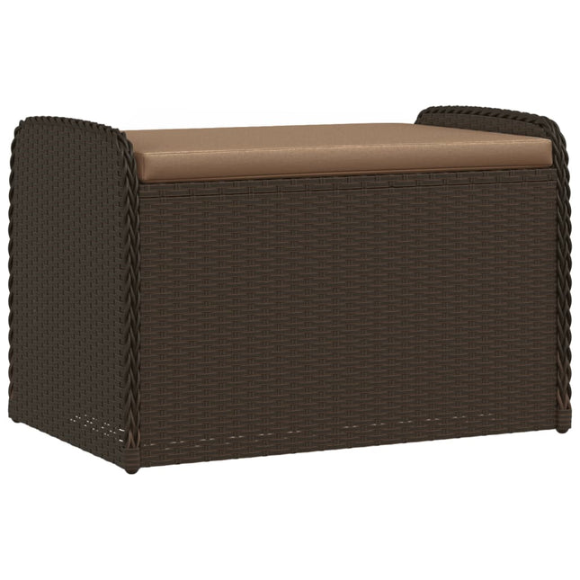 opbevaringsbænk med hynde 80x51x52 cm polyrattan brun