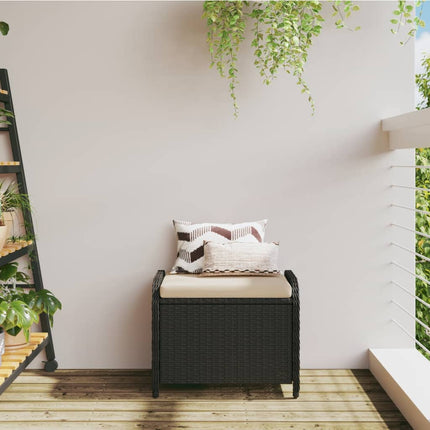 haveskammel med hynde 58x46x46 cm polyrattan sort