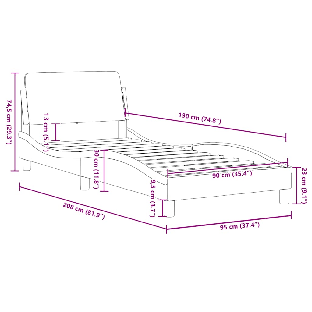 sengestel Dover sort 90x190 cm stof