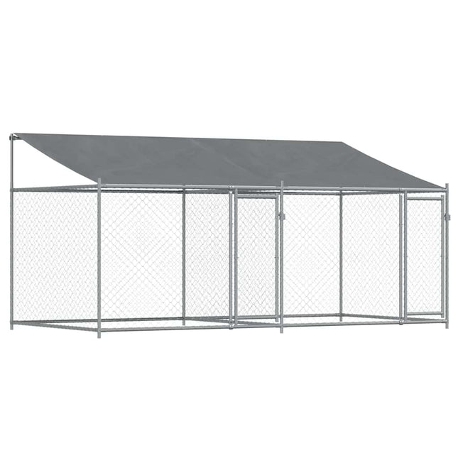 hundegård med tag og låger 4x2x2 m galvaniseret stål grå