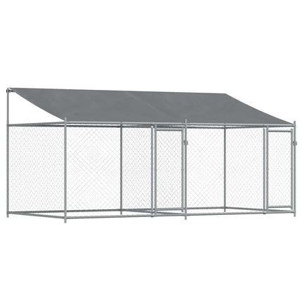 hundegård med tag og låger 4x2x2 m galvaniseret stål grå