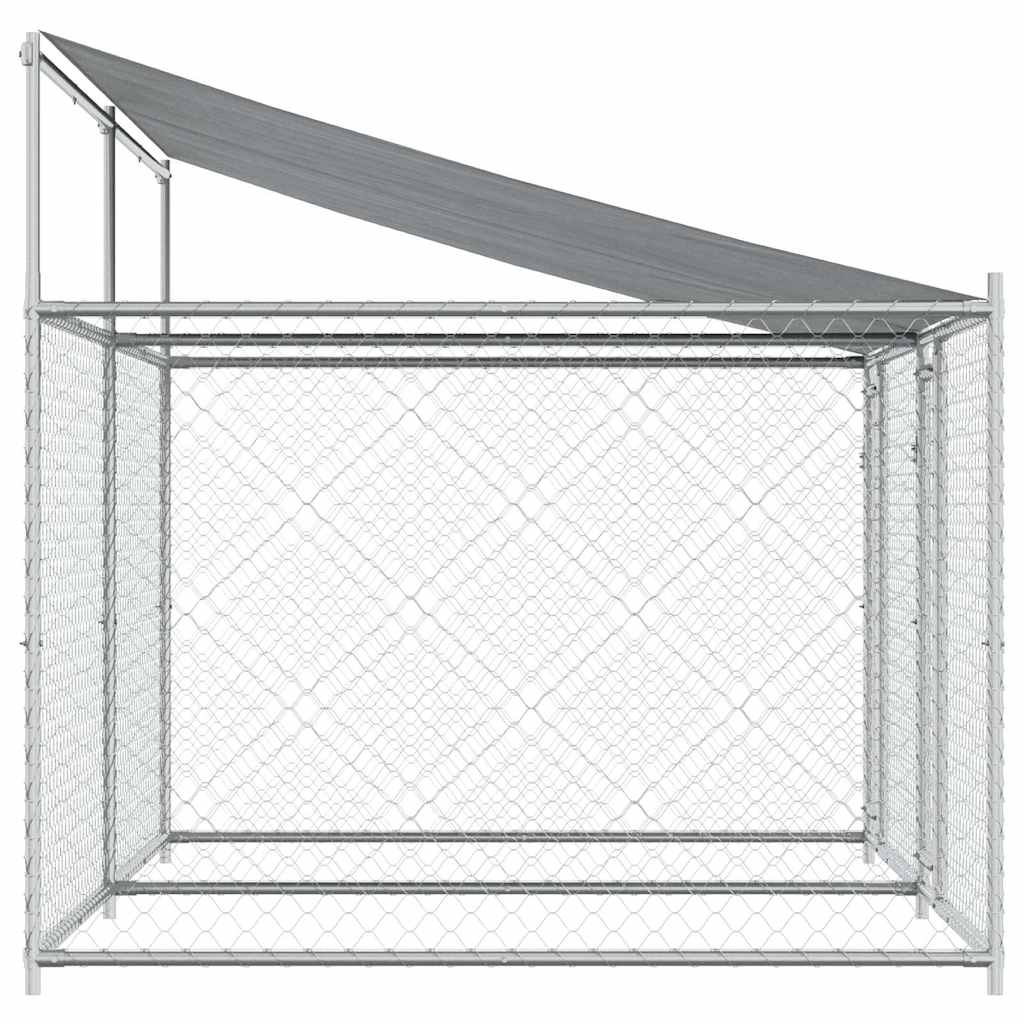 hundegård med tag og låger 4x2x2 m galvaniseret stål grå
