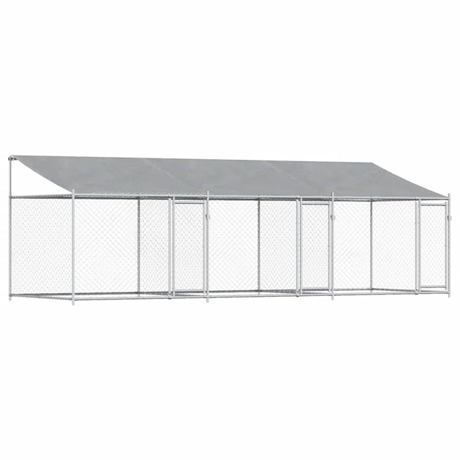 hundegård med tag og låger 6x2x2 m galvaniseret stål grå