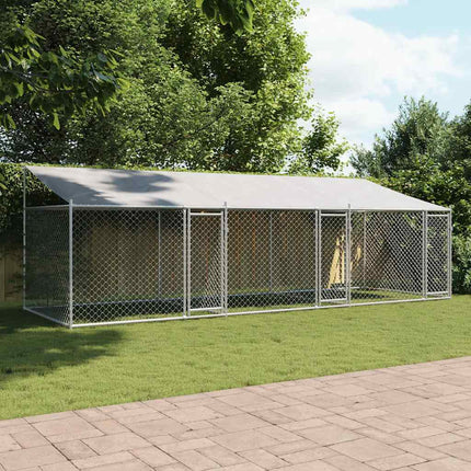hundegård med tag og låger 6x2x2 m galvaniseret stål grå