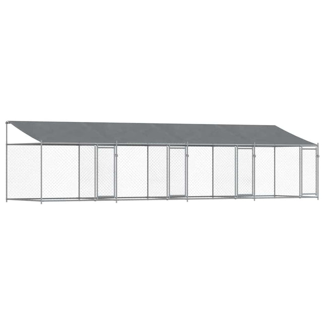 hundegård med tag og låger 8x2x2 m galvaniseret stål grå
