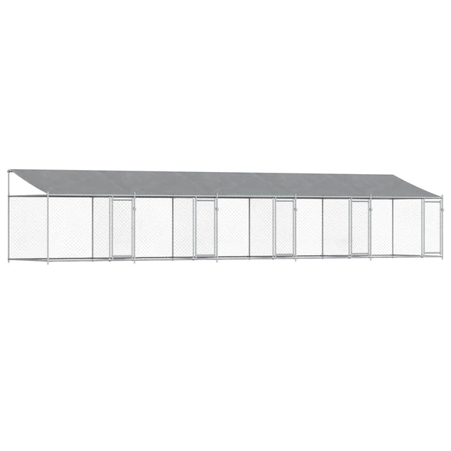 hundegård med tag og låger 10x2x2 m galvaniseret stål grå