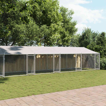 hundegård med tag og låger 10x2x2 m galvaniseret stål grå
