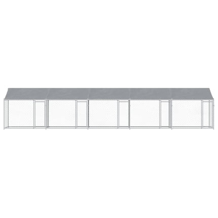 hundegård med tag og låger 10x2x2 m galvaniseret stål grå