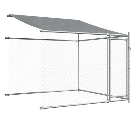 hundegård med tag og låger 10x2x2 m galvaniseret stål grå