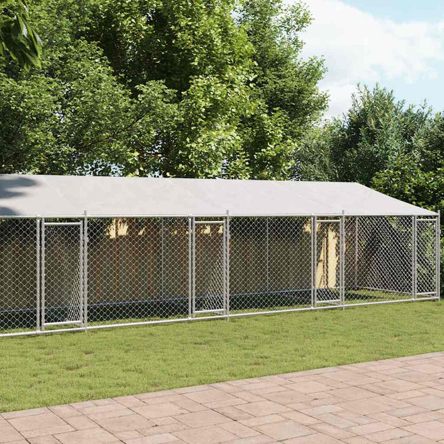 hundegård med tag og låger 10x2x2 m galvaniseret stål grå