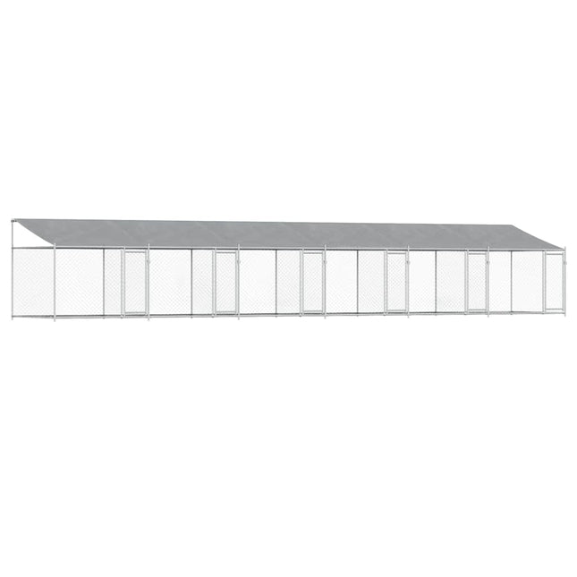 hundegård med tag og låger 12x2x2 m galvaniseret stål grå